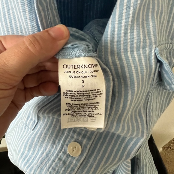 Outerknown Blue & White striped shortsleeve jumpsuit - Picture 5 of 6